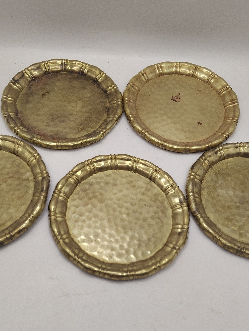 Vintage Hammered Solid Stackable Brass Coasters - Set of 5